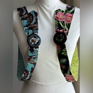 Vera Bradley Cloth Belts (2) Botanica Print And Java Blue Print Size 38”